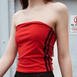 Brandy Melville Red Crop Tube Top with Black Stripe Detail